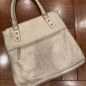 JCrew shoulder leather bag - crackled gold/metal